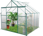 Favfurish 8X8 FT Greenhouses for Outdoors,Polycarbonate Greenhouse, Aluminum Heavy Duty Walk-in Green Houses, Adjustable Roof, Raised Base and Double Sliding Door for Outside Backyard, Green