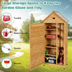 Goplus Outdoor Storage Shed, Lockable Fir Wood Garden Tool Storage Cabinet with Galvanized Sheet Roof for Garden, Yard, Natural Color