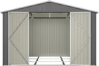 10×10 FT Outdoor Storage Shed,Metal Aluminum Waterproof Tool Sheds with Foundation,Doors & Vents,Heavy-Duty Sheds Unit W/Lock & Key,for Storing Bicycles,Lawnmowers,Barbeques,Gray