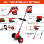 Cordless Weed Wacker, Battery Powered Weed Eater 3 in 1 Stringless Grass Trimmer with 3 Types Blades and 2Pcs 2.5 Ah Battery, Adjustable Length for Yard Lawns Garden (25 Blades, Wheels)