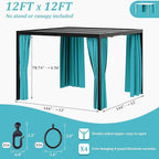 Gazebo Universal Replacement Privacy Curtain,12'×12' Gazebo Outdoor Waterproof Curtains, 4-Panels Sidewall Curtains with Double Zipper for Patio Canopy, Garden and Backyard (Curtain Only)