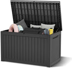 NUNU LAB 230 Gallon Outdoor Storage Box, Large Resin Deck Box with Lockable Lid, Waterproof & UV-Resistant Patio Storage Bin for Garden Tools, Pool Accessories & Furniture, Black