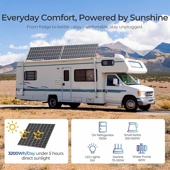 Renogy 320 Watts Solar Panels 8PCS 12V/24V N-Type 18BB Solar Panel Monocrystalline Total 2560W On/Off Grid Application Over 1000 Watt Solar Panel 25% High Efficiency for Homes Roof RV Boat Black