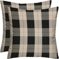 RSH DECOR: Square Throw Pillows Set of 2 | 20” x 20” | All-Weather Spun Fabric | Water and Fade-Resistant | Outdoor Accent Pillows for Patio Furniture | Branson Pewter Plaid