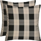 RSH DECOR: Square Throw Pillows Set of 2 | 20” x 20” | All-Weather Spun Fabric | Water and Fade-Resistant | Outdoor Accent Pillows for Patio Furniture | Branson Pewter Plaid