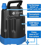 Submersible Water Pump 1/2HP Electric Utility Pump, 1860GPH Sump Pump Submersible Thermoplastic for Swimming Pool Garden Pond Basement Draining with 25ft Long Power Cord