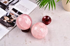 JIC Gem Natural Pink Rose Quartz Ball Sphere with Base,3.5 Inch