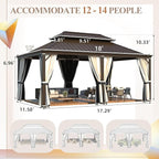 YOLENY 12' x 18' Gazebo, Galvanized Steel Double Roof Hardtop Gazebo with Aluminum Frame, Permanent Outdoor Metal Pavilion with Curtain and Netting for Patio, Lawn and Garden
