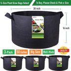 3-Pack 50 Gallon Thickened Plant Grow Bags Large (30x16 in) Heavy Duty Garden Bag Fabric Plant Pots for Potato,Tomato Planter,Herbs Veggies Planting,Flower Pots,Barrel Planter,Yard Waste Bag,Leaf Bags