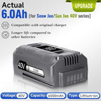 【Upgrade!】 40V 6.0Ah Replacement Battery for Snow Joe/Sun Joe Ecosharp 40V Tools Lithium-ion Battery Snow Blower Lawn Mower Pressure Washer. 40V Wireless iON Models