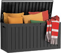 80 Gallon Waterproof Resin Deck Box, UV Resistant Outdoor Storage for Garden, Patio, Porch, Delivery, Striped Black