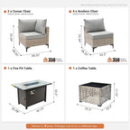 Outdoor Sectional Patio Furniture Set with Fire Pit Table and Glowing Table,8 Pieces Wicker Conversation Sets L Shaped Couch Out Door Sofa Set Outside Furniture for Garden Deck Yard,Dark Grey