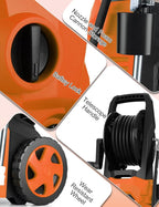 5000PSI Pressure Cleaner - 2025 New Power Cleaner with Upgraded 33ft Pressure Cleaner Hose Reel, Foam Cannon, 4 Nozzle Set, Power Cleaner for House/Patios/Car/Fence, Orange