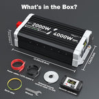 2000 watt Pure sine Wave Inverter, 12V DC to 110V AC Power Inverter, Used for Solar Emergency Power Supply in RV Homes, with 3 AC Output sockets, USB Port, Type-C Port, Remote Control with LCD Screen