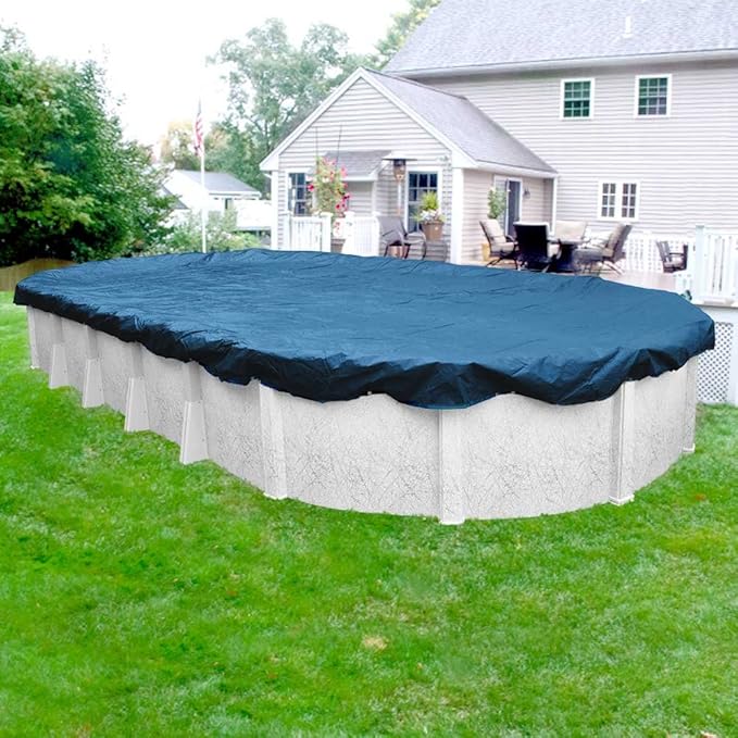 Pool Mate 12 x 18 ft Classic Blue Winter Oval Pool Cover for Above Ground Pools, 4 ft Overlap (16 x 22 ft Cover Size), Solid 8 x 8 Scrim, 2.36 oz/yd2, 10-Year Warranty, Style: 351218-4PM