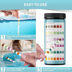 Hot Tub and Pool Test Strips - 6in1 Quick & Accurate Hot Tub, Spa, Pool Test Strips - 100 Water Test Strips, Water Test Kit with E-Book - Test Chlorine, Bromine, pH, Hardness, Alkalinity - JNW Direct