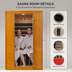 springspa Far Infrared Sauna for Home, Home Indoor Infrared Sauna for 2-Person, Canadian Hemlock Wood Sauna Room with Low Emf Red Light Therapy, 9 Chromotherapy Lights, Bluetooth Speakers
