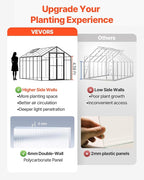 VEVOR Polycarbonate Greenhouse, 8 x 12 Ft, Outdoor Greenhouse with 2 Vent Windows, Pavilion Styled Greenhouse with Hinged Door, Aluminum Large Walk-in Greenhouse Kit for Outside Garden Backyard