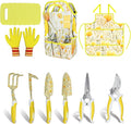 Yellow Garden Tools for Women, iHansee 10-Piece Garden Tools Set with Handbag, Gardening Hand Tool w/Non-Slip Ergonomic Handle, Floral Print Garden Supplies, Cute Gardening Gift for Mom Grandma