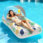 Inflatable Adult Pool Floats with Canopy 70 Inch Giant Swimming Pool Lounger Raft with Cup Holder & UV-Resistant Heavy-Duty Adults Floaties for Beach Lake Pool Parties Summer Travel Accessories