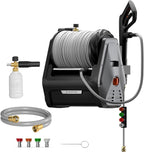 Giraffe Tools Grandfalls Retractable Wall Mount Pressure Washer Plus, Max 2900PSI 2.2 GPM, Electric Power Washer with 100ft Pressure Hose for Car/Patios, Automatic Rewind, Dark Silver