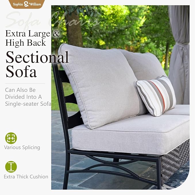 Sophia & William Half-Moon Patio Furniture Set, Curved Outdoor Sofa for 8 with Coffee Table, Wicker Sectional Sofa Outdoor Conversation Sets,Beige