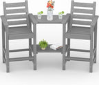 Tall Adirondack Chairs Set of 2, All Weather HDPE Poly Bar Height Balcony Adirondack Chair with Removable Double Connecting Trays, Outdoor Adirondack Barstools for Deck, Patio, Yard, Pool, Lawn
