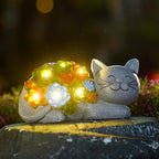 Solar Cat Garden Statue for Outdoor: Outside Sculpture Art Decor Yard Lawn Porch Backyard Ornament- Ideal Gifts for Mom Mother Women