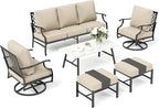 Patio Furniture Set, Modern Metal Outdoor Patio Furniture, 3 Seater Sofa, 2 Swivel Chairs, 2 Ottomans, Coffee Table and 5.75" Extra Thick Cushion, Patio Conversation Set for Backyard