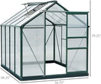 Outsunny 6' x 8' Greenhouse for Outdoors, Polycarbonate Greenhouse with Rain Gutter and Roof Vent, Aluminum Walk-in Green Houses for Outside for Patio Backyard Garden, Dark Green
