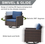HUMMUH 5 Piece Patio Furniture Set All-Weather PE Wicker Outdoor Swivel Rocker Chairs Set of 2 with Ottomans Side Table for Patio,Porch,Garden,Backyard