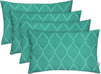 RSH DECOR: Lumbar Jumbo Throw Pillows Set of 4 | 26” x 16" | All-Weather Spun Fabric | Water and Fade-Resistant | Outdoor Support Pillows for Patio Furniture | Fenbrook Teal