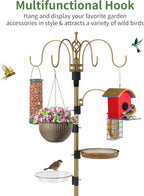 Bird Feeding Station with Multi Feeder Hanging, 4-Hook Bird Feeder Pole with 5 Prong Base, Metal Suet Feeder, Mesh Tray for Attracting Wild Birds and Planter Hanger (Copper 91in)