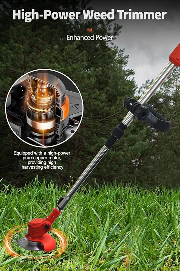 Cordless Weed Wacker, Electric Weed Eater, Grass Trimmer Cordless, 2 Batteries, Weed Erimmer,red
