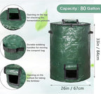 Big Compost Bag - 80 Gallon(300L) Garden Compost Bin for Yard Garbage Cans (Green 1pc)
