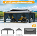 HOTEEL 12x20 Gazebo with Metal Roof Heavy Duty Hardtop Gazebo with Flame-Retardant Curtain & Netting, Hot Tub Gazebos with Galvanized Steel Double Roof, Outdoor Canopy for Patio, Party (2025 Upgraded)