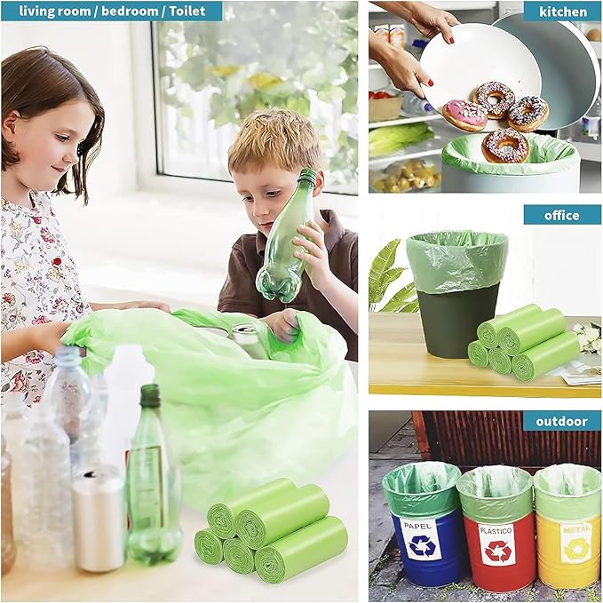 Biodegradable Trash Bags 8 Gallon, 100 Count Small Compost Bags, Compostable Strong Bathroom Garbage Bags with Tear & Leak Resistant, Recycling Eco-Friendly Trash Can Plastic Liner