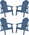 LUE BONA HDPE Adirondack Chairs Set of 2,Plastic Adirondack Chairs with Cup Holder Weather Resistant for Outdoor, Patio, Lawn, Garden, Backyard Deck, Fire Pit, Blue