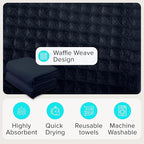 Sauna Blanket Insert Towel - 2 Pack Soft Black Cotton Waffle - Comfortable and Easy Home Sessions Minimal Cleanup - Super Absorbent Sauna Towel