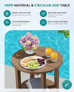 SERWALL Round Adirondack Side Table, 16.5" Double Outdoor Side Table, HDPE Small End Tables for Backyard Pool Porch Garden Lawn, Brown