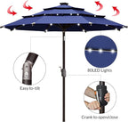 EliteShade USA 10-Year-Non-Fading Solar 9ft 3 Tiers Market Umbrella with 80 LED Lights Patio Umbrellas Outdoor Table with Ventilation,Navy Blue