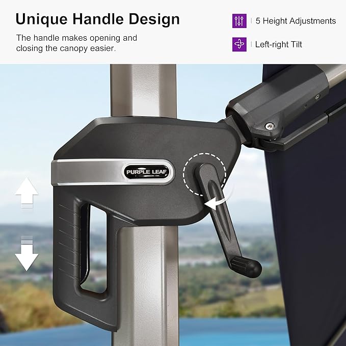 PURPLE LEAF 8' X 10' Left-right Tilting Patio Umbrella with Base Outdoor Swivel Cantilever Offset Aluminum Umbrella with Champagne Frame and 360-degree Rotation for Garden Deck Pool, Navy Blue