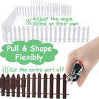 Miniature Wood Picket Fence - 2 Pcs DIY Brown and White Fence with Gate, 40 Inch Long for Fairy or Dollhouse Garden