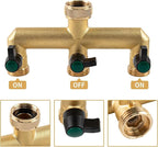 Hose Splitter, 3 Way Heavy Duty Brass Garden Hose Splitter, Outdoor Faucet Splitter, for 3/4" Hose Connector, Hose Spigot Adapter with 3 Individual ON/Off Valves