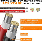 Oududianzi 2x32.8 Feet Solar Panel Wire, 10AWG Solar Wire Tinned Copper 10 Gauge Solar Cable PV Wire, for Outdoor Automotive RV Solar Panels Boat Marine (32.8FT Red + 32.8FT Black)
