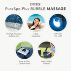 INTEX 28429EP PureSpa Plus Bubble Massage Spa Set: Includes – 2 Contoured Headrest – LED Light – 4 Person Capacity – 77" x 28"