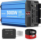 3000 Watt Pure Sine Wave Power Inverter 12V DC to 110V 120V Converter for Home, RV and Off-Grid Solar Systems with 3 AC Outlets, Dual USB Ports, LCD Display and Remote Control