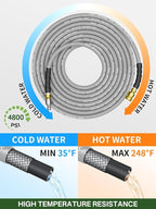 3/8" 4800PSI Pressure Washer Hose 100FT with Swivel Quick Connect for Cold/Hot Water Max 248°F, Kink Resistant Steel Wire Braided, Wear Resistant Power Washer Hose with M22 14mm Adapter
