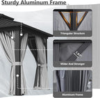 Aoxun 10' X 14' Hardtop Gazebo, Aluminum Metal Outdoor Gazebo with Galvanized Steel Double Roof, Permanent Patio Pavilion with Breathable Netting and Curtains for Dining, Wedding, Party