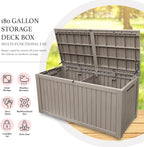 AJP Distributors 180 Gallon Outdoor Storage Box, Rain Waterproof Resin Deck Box, Lockable Large Storage Container for Patio Furniture, Cushions, Garden Tools, Sports Equipment and Pool Supplies Taupe
